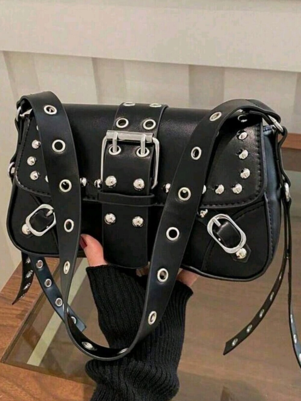 Black Studded Buckle Crossbody Bag